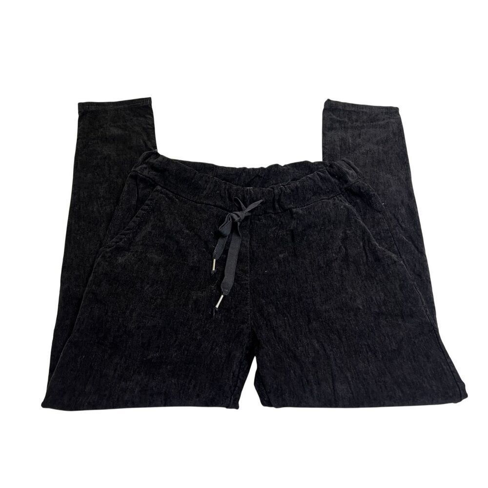 Venti6 Women's Textured Corduroy Drawstring Skinny Jogger Pants Black Size Small